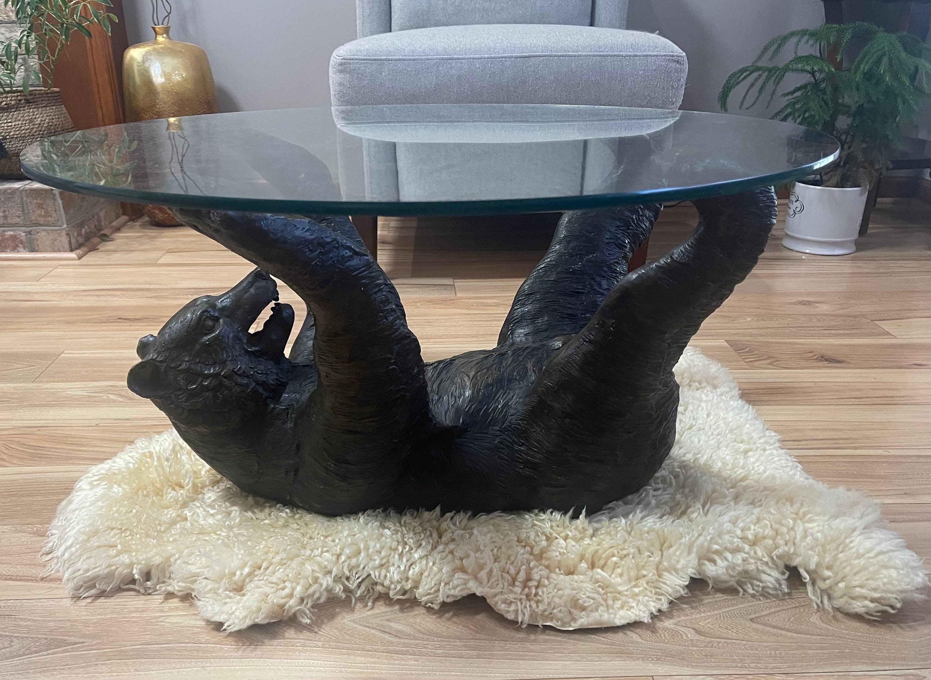 Bear end table with glass top discount