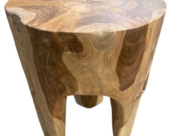Organic Teak Root Stool, Natural Wood Plant Stand