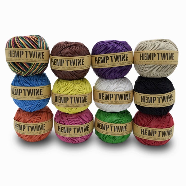 100% Hemp Twine 1mm Ball 430 Feet (130 M) pure hemp natural and colors