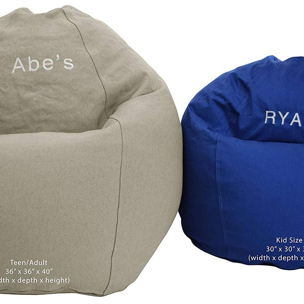 Classic Bean Bag Chair KID or ADULT SIZE - Eco-friendly Fill - Personalized Embroidered Name