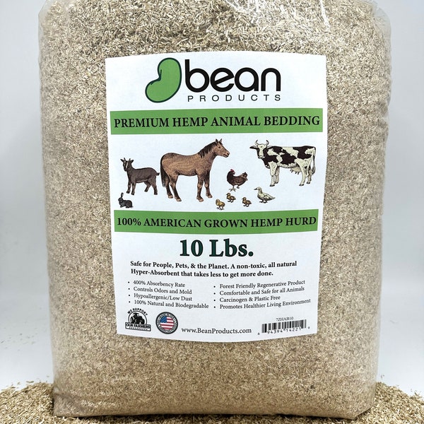 Hemp Animal Bedding Natural Hurds - Super Absorbent, Dust Free, horse, chicken, rabbit, reptile, rodent USA Organic, Carbon Negative