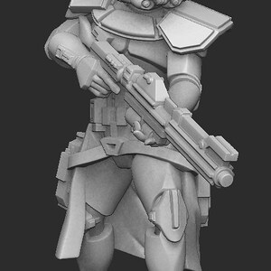 Peut inclure: Une figurine d'action en plastique gris d'un clone trooper de Star Wars, portant un casque et tenant un fusil blaster.