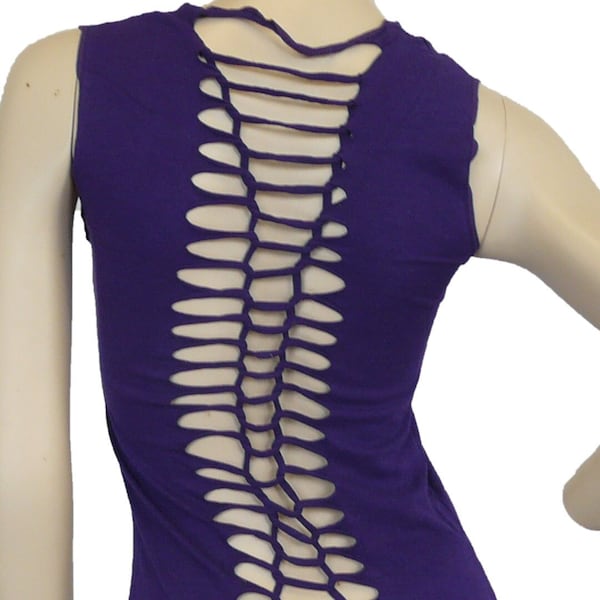 Festival Cut Top, Lycra, Purple, Yoga Tank Top, Pixie Top, Bohemian, Rave, Tribal, Steampunk Top, Slash Vest. 2 sizes available