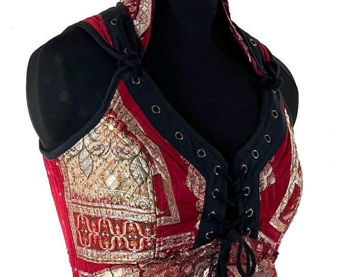 L. Sophia Corset Dress with a Hi-Low tiered skirt in Vintage Silk Brocade. Steampunk, Ren Faire, Festival  SKU:2000-8608