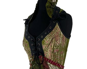 S. Sophia Corset Dress with Hi-Low tiered bustle skirt in Vintage Silk brocade.   SKU:2000-8518