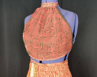 S/M Halter Crop Top, in Light Silk, Reversible (Rave/Festival Top) SKU:439-1935
