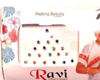 Pack de 21 bijoux pour le visage Ravi Bindi multicolores Deluxe. Visage Gem Glitter Festival Party Goth Mariage
