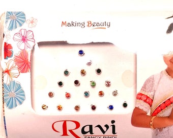 Multi-colour Deluxe Ravi Bindi Pack of 21 Face Jewellery. Face Gem Glitter Festival Party Goth Wedding
