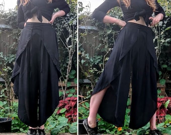 Black Tulip Palazzo Pants in Rayon (Split open leg harem trouser)