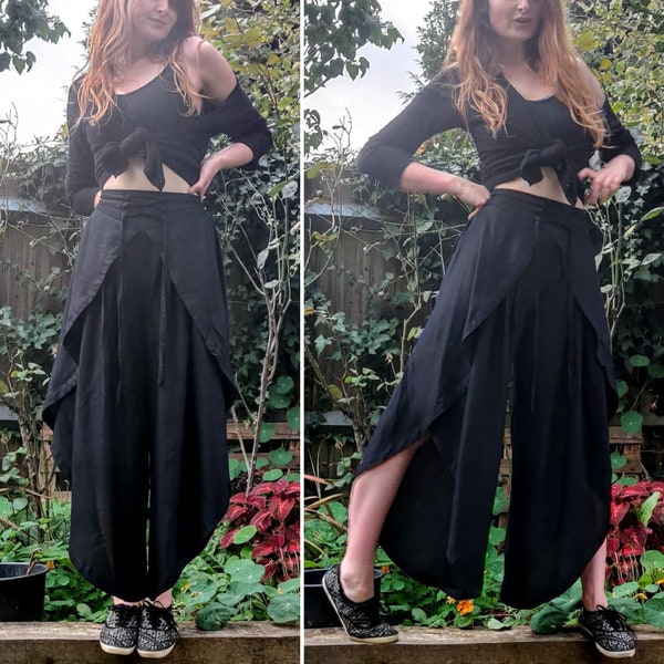 Black Tulip Palazzo Pants in Rayon (Split open leg harem trouser)