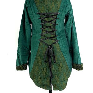 Handmade Green Corduroy Steampunk Tailcoat, Fleece Lined, Laced Back (SKU:548)
