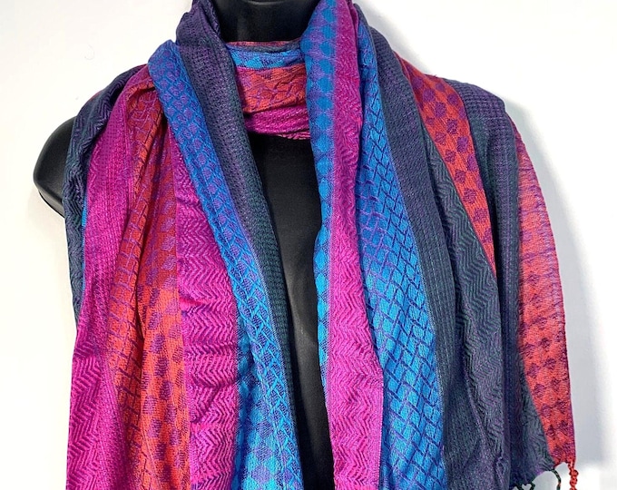 Stripey Happy Muffler Scarf. A Quality Dress Scarf, Face Mask an ideal Christmas present for him or her.