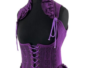 Elisa Cotton Boho Corset Dress in Purple. Underbust Comfortable Hi Low Dress