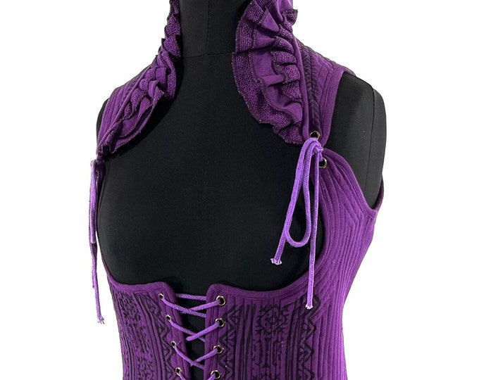 Elisa Cotton Boho Corset Dress in Purple.