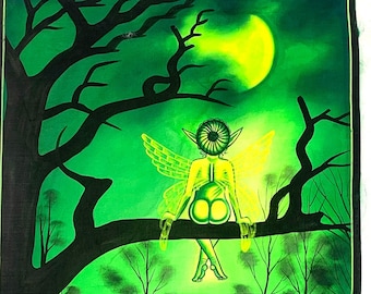 Fairy UV Art 69cm x 44cm apron. Blacklight Fluorescent Glow Art Backdrop / Tapestry Wall Hanging. 27” X 17”