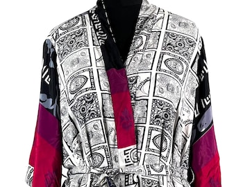 M/L. Luxury Silk Robe; Reversible with deep pockets. A perfect Dressing Gown, Bath Robe, Duster Jacket.  SKU:724-8805-R