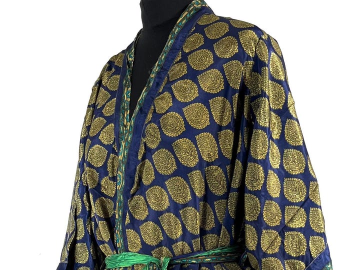 M/L. Luxury Silk Robe; Reversible with deep pockets. A perfect Dressing Gown, Bath Robe, Duster Jacket.  SKU:724-8807-R