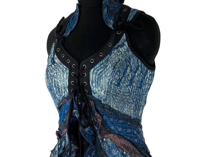 XL. Sophia Corset Dress with Hi-Low tiered bustle skirt in Vintage Silk Brocade SKU:2000-8560