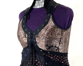 4XL Sophia Corset Dress - Hi-Low tiered skirt - Steampunk - Silk Brocade (SKU:2000-8579)