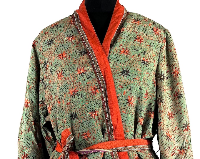 M/L. Luxury Silk Robe; Reversible with deep pockets. A perfect Dressing Gown, Bath Robe, Duster Jacket.  SKU:724-8800-R