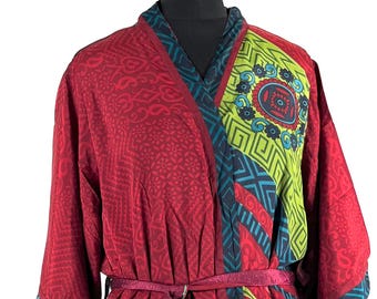 M/L. Luxury Silk Robe; Reversible with deep pockets. A perfect Dressing Gown, Bath Robe, Duster Jacket.  SKU:724-8812-R