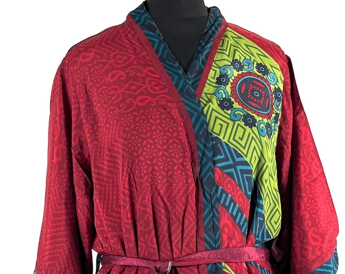 M/L. Luxury Silk Robe; Reversible with deep pockets. A perfect Dressing Gown, Bath Robe, Duster Jacket.  SKU:724-8812-R