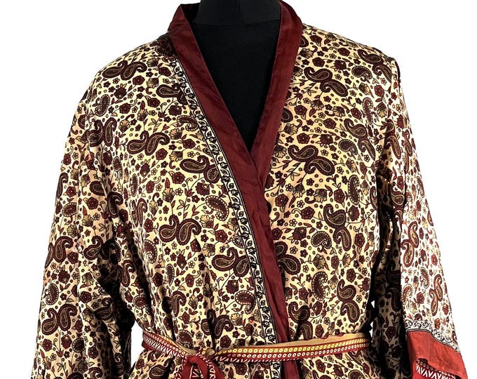 M/L. Luxury Silk Robe; Reversible with deep pockets. A perfect Dressing Gown, Bath Robe, Duster Jacket.  SKU:724-8810-R