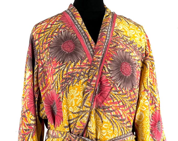 M/L. Luxury Silk Robe; Reversible with deep pockets. A perfect Dressing Gown, Bath Robe, Duster Jacket.  SKU:724-8801-R