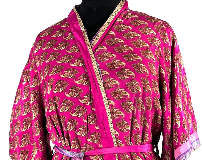 L/XL. Luxury Silk Robe; Reversible with deep pockets. A perfect Dressing Gown, Bath Robe, Duster Jacket. SKU:723-8777-R