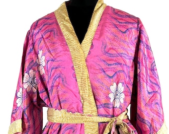 M/L. Luxury Silk Robe; Reversible with deep pockets. A perfect Dressing Gown, Bath Robe, Duster Jacket.  SKU:724-8806-R