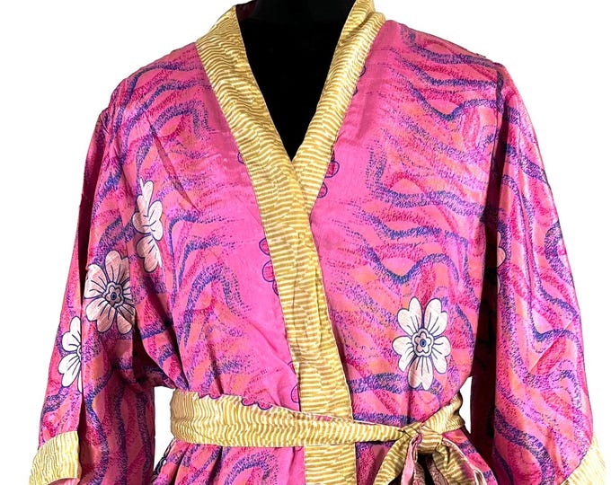 M/L. Luxury Silk Robe; Reversible with deep pockets. A perfect Dressing Gown, Bath Robe, Duster Jacket.  SKU:724-8806-R