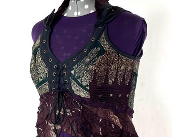 3XL Sophia Corset Dress - Hi-Low tiered skirt - Vintage Silk Brocade (SKU:2000-8594)