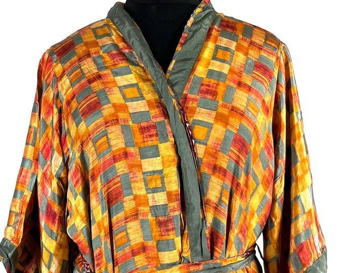 L/XL. Luxury Silk Robe; Reversible with deep pockets. A perfect Dressing Gown, Bath Robe, Duster Jacket. SKU:723-8775-R