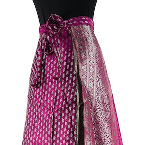 Pemberin Maxi One Size Wrap Skirt in Upcycled Heavy Silk Brocade Sari. (Two Layer A-Line Wrap Skirt)  SKU:2035-8410