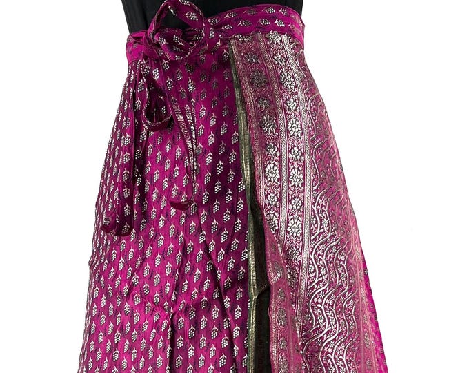 Pemberin Maxi One Size Wrap Skirt in Upcycled Heavy Silk Brocade Sari. (Two Layer A-Line Wrap Skirt)  SKU:2035-8410