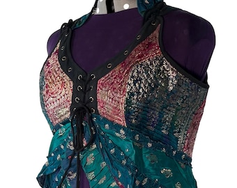 6XL Sophia Corset Dress with Hi-Low tiered skirt in Silk brocade. Handmade Renaissance Festival Steampunk SKU:2000-8507