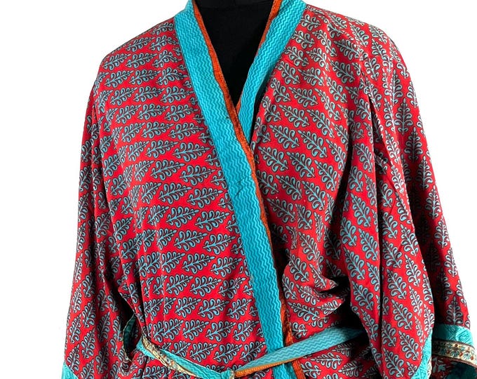 M/L. Luxury Silk Robe; Reversible with deep pockets. A perfect Dressing Gown, Bath Robe, Duster Jacket.  SKU:724-8811-R