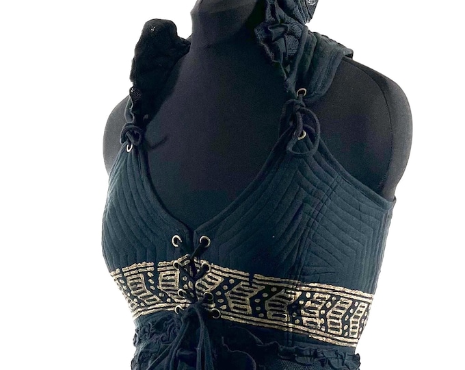 Bardot Boho Corset Dress in Black.