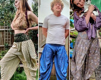 Festival Pants Silk M-L; Palazzo Pants Zip Pocket Trousers, Gypsy Pants High Crotch Harem Pants SKU:801-5078
