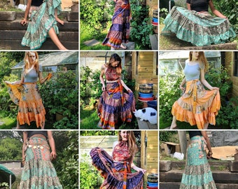 Kezia Gypsy Silk Wrap Skirt in One size (Can be worn as a dress). SKU:730-