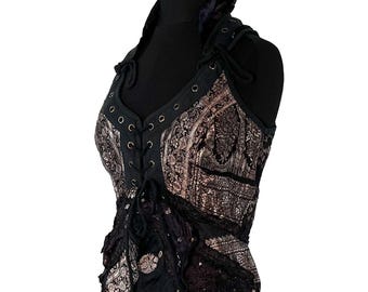 M Sophia Corset Dress with Hi-Low tiered skirt in Vintage Silk Brocade. SKU:2000-8531