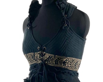Bardot Boho Corset Dress in Black.