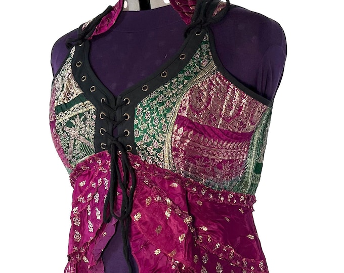 5XL. Sophia Corset Dress with Hi-Low tiered skirt in Silk brocade. Handmade Renaissance Festival Steampunk Unique SKU:2000-8490