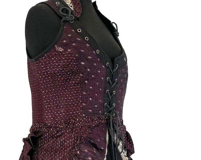 2XL. Varuna Corset Dress in Silk Brocade with long body; Larp Renaissance Corset Dress.  SKU:2002-2626