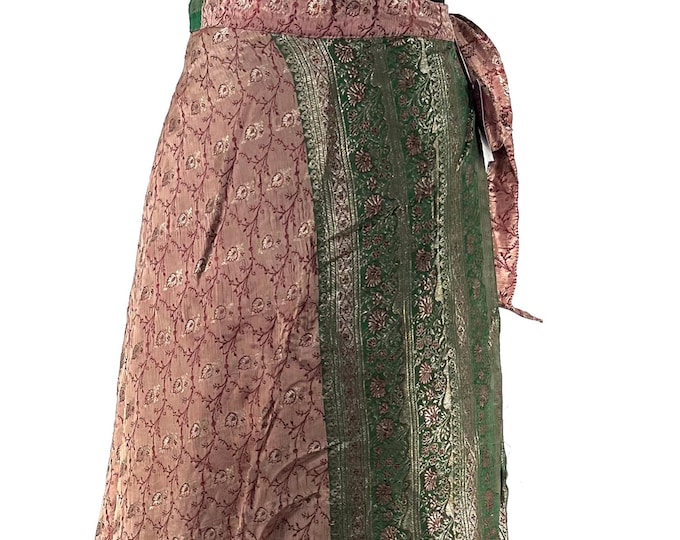 Pahala Maxi Wrap Skirt. Upcycled Vintage Heavy Silk Brocade Sari. One Layer A-Line Wrap Skirt SKU:2032-8465
