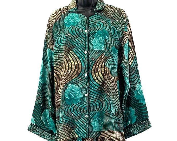 L. Luxury Silk Sari Pyjama Set with matching gift bag. Quality Handmade Nightwear. Perfect Valentine Gift for wife girlfriend SKU:727-3803