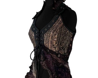 M Sophia Corset Dress with Hi-Low tiered skirt in Vintage Silk Brocade. SKU:2000-8526