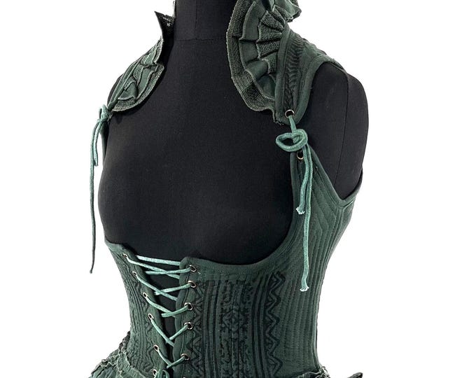 Elisa Cotton Boho Corset Dress in Dark Green.