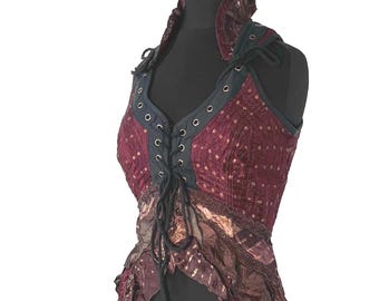 M Sophia Corset Dress - Hi-Low tiered bustle skirt - Vintage Silk Brocade (SKU:2000-8527)