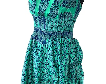 Sadie Silk Pixie Dress, Ruched Skirt, Boho Summer Halter, One Size (SKU:1031-8384)